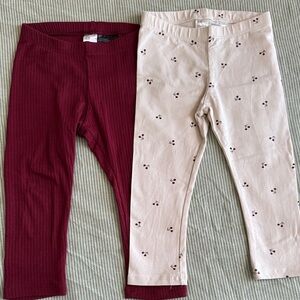 H&M Kids' burgundy and Light Beige Leggings with cherries 2T